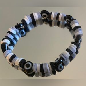 Handmade black and white evil eye clay beads bracelet